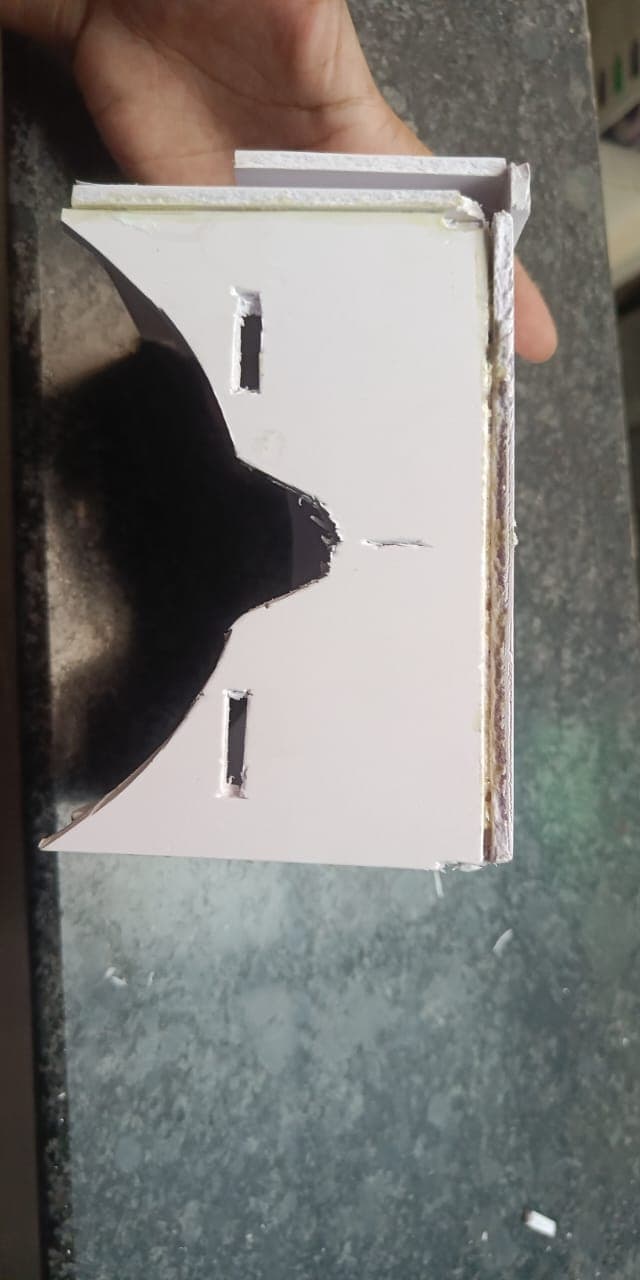 Inner side of the enclosure, cut to fit the face, with mounting slots